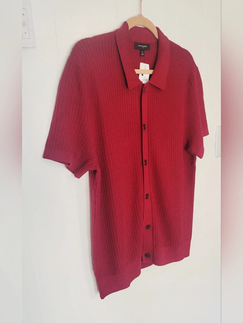 Banana Republic Burgundy Short-Sleeve Button-Up Knit Shirt
